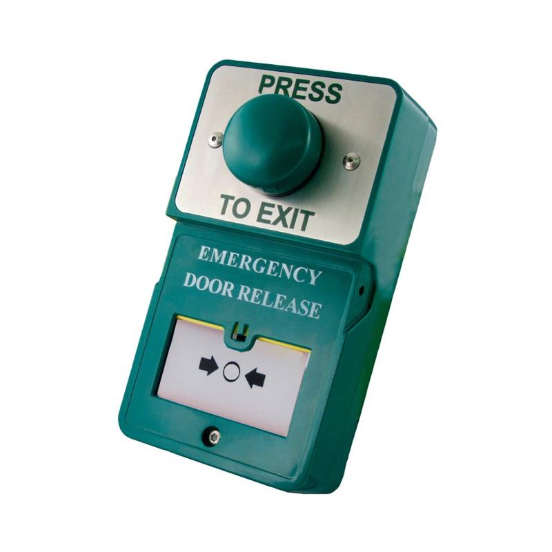 Dual Unit Green Domed Press to Exit and Emergency Door Release