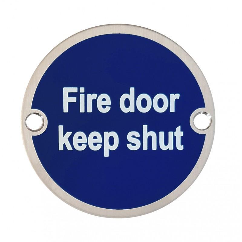 Satin Stainless Steel Fire Door Keep Shut Sign 1