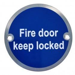 75mm Fire Door Keep Locked Sign | Satin Stainless Steel