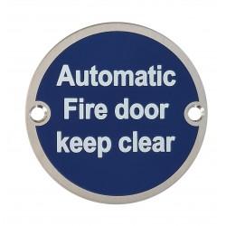 75mm Automatic Fire Door Keep Clear Sign | Satin Stainless