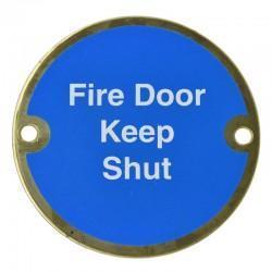 75mm Fire Door Keep Shut Sign | Polished Brass
