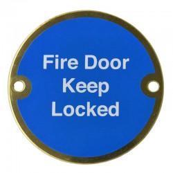 75mm Fire Door Keep Locked Sign | Polished Brass