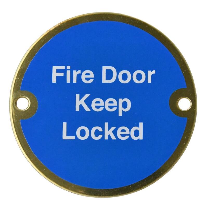 Polished Brass Fire Door Keep Locked Sign