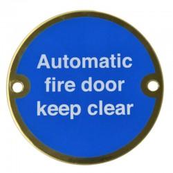 75mm Automatic Fire Door Keep Clear Sign | Polished Brass