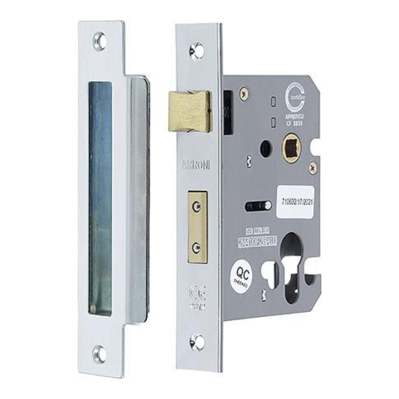 Fire-Rated Euro Profile Sashlock Case (63mm, 44mm Backset) In Electro Brass Finish