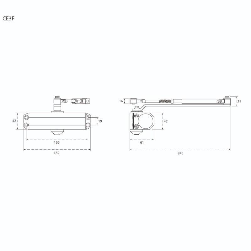 Dimensions For The Union CE3F Door Closer Dimensions For The Union CE3F Door Closer