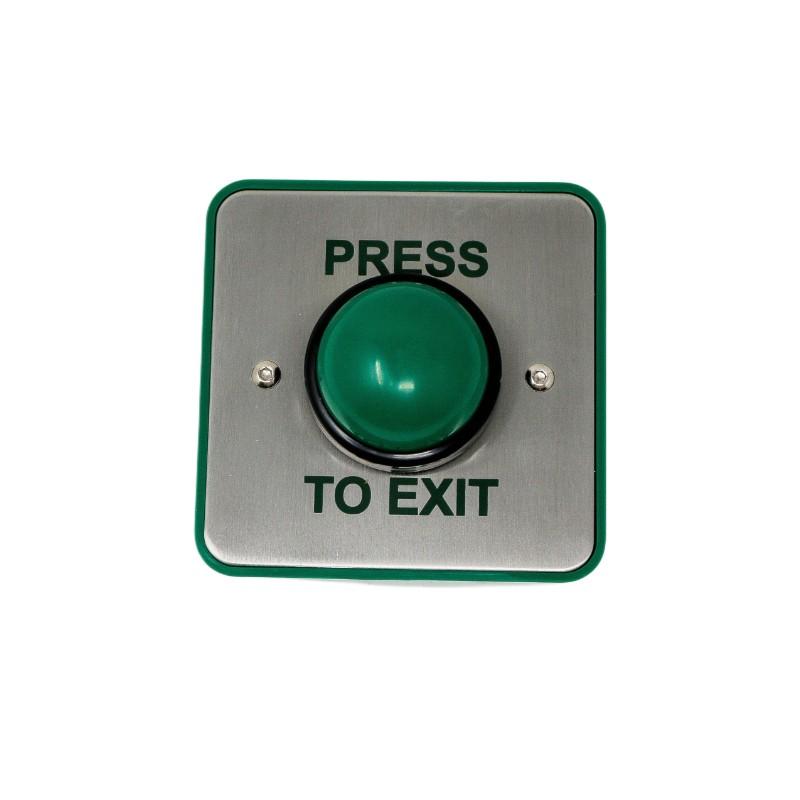 Green Dome Press To Exit Button - Satin Stainless Steel