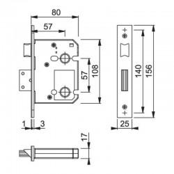 Dimensions For The Mortice Bathroom Lock Case With 57mm Backset