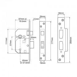 UNION J2234E 5 Lever Sashlock Dimensions