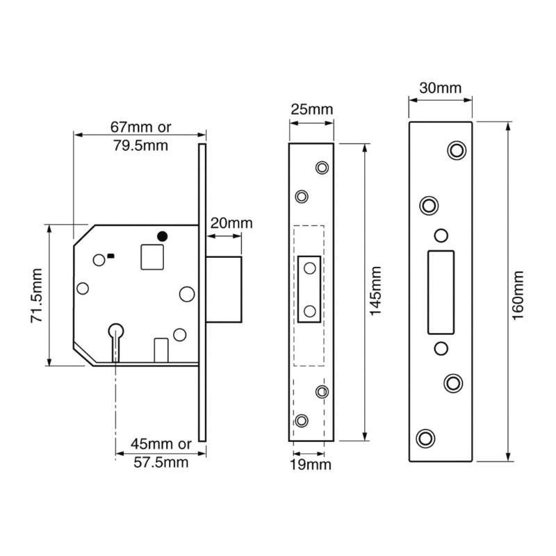 UNION J2134E 5 Lever Deadlock Dimensions