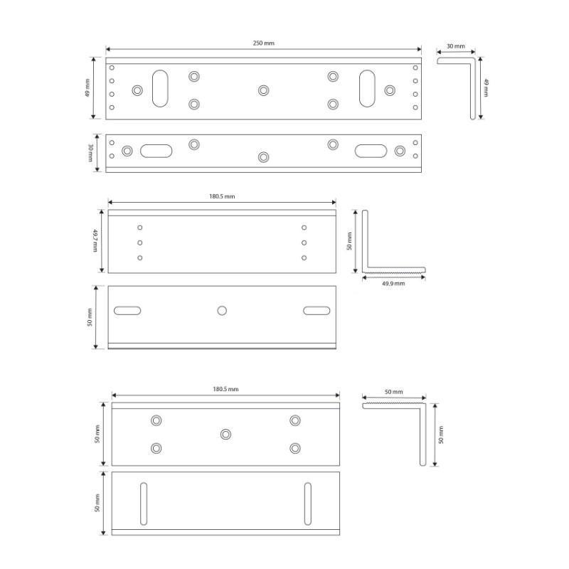 Dimensions For The Deedlock Slimline Maglock Z and L Bracket