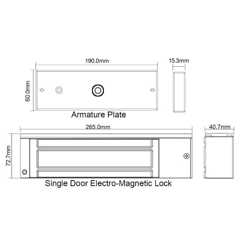 Dimensions For The Deedlock AEM20020 Standard Maglock