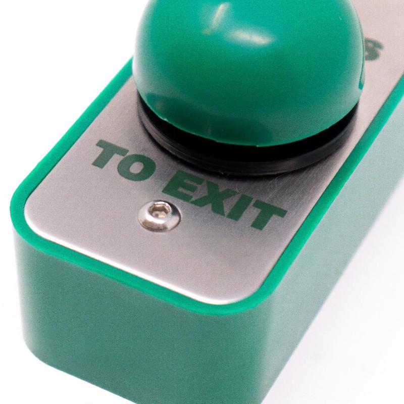 Green Dome Momentary Press To Exit Button - Close Up Green Dome Momentary Press To Exit Button - Close Up