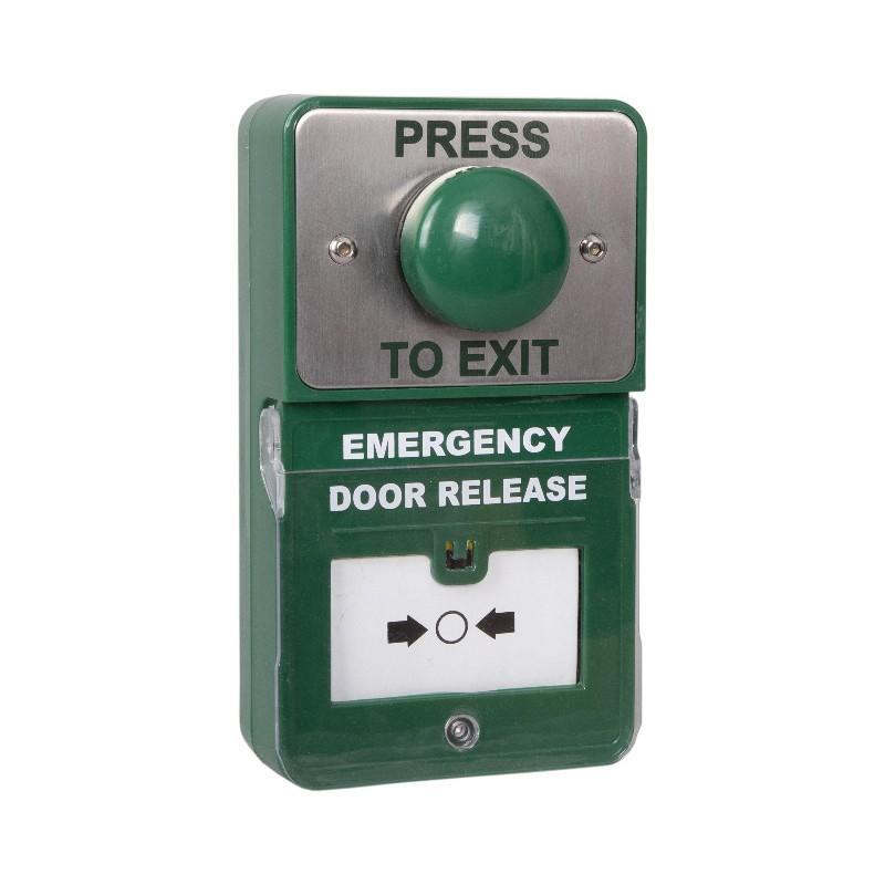 Dual Unit - Green Dome Press To Exit c/w Emergency Door Release (B) Dual Unit - Green Dome Press To Exit c/w Emergency Door Release (B)