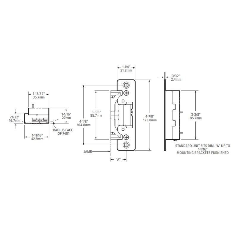 Dimensions Of The Adams Rite 7400 Electric Strike Dimensions Of The Adams Rite 7400 Electric Strike