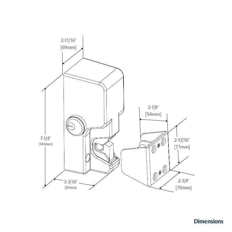 Dimensions For The Securitron GL1 Gate Lock