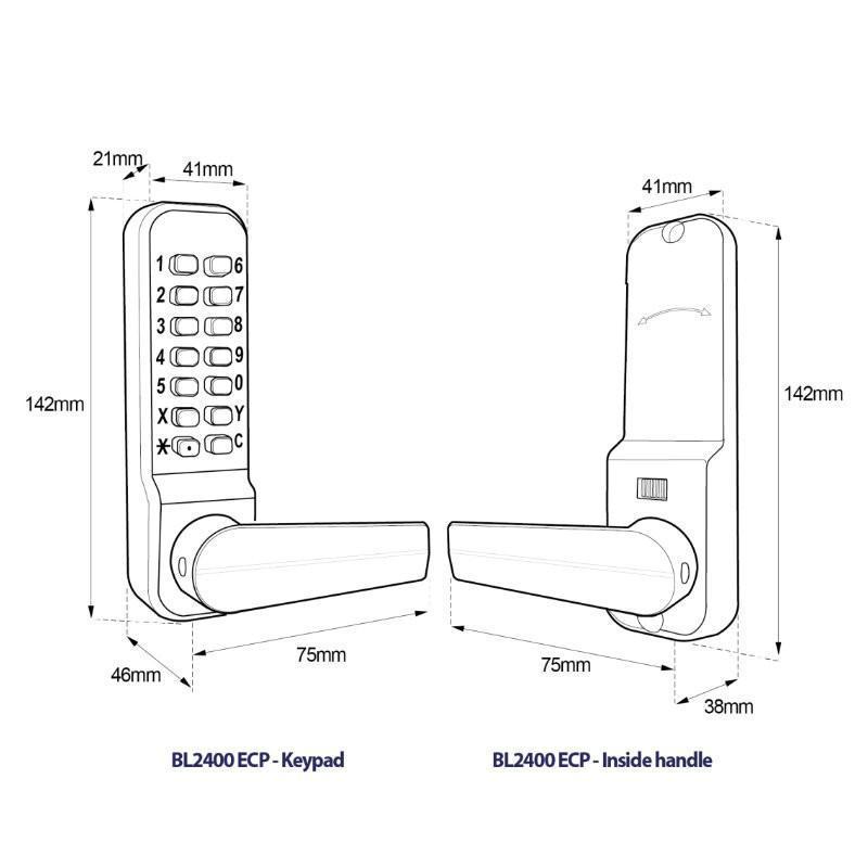Borg BL2401 ECP Digital Door Lock Line Drawing