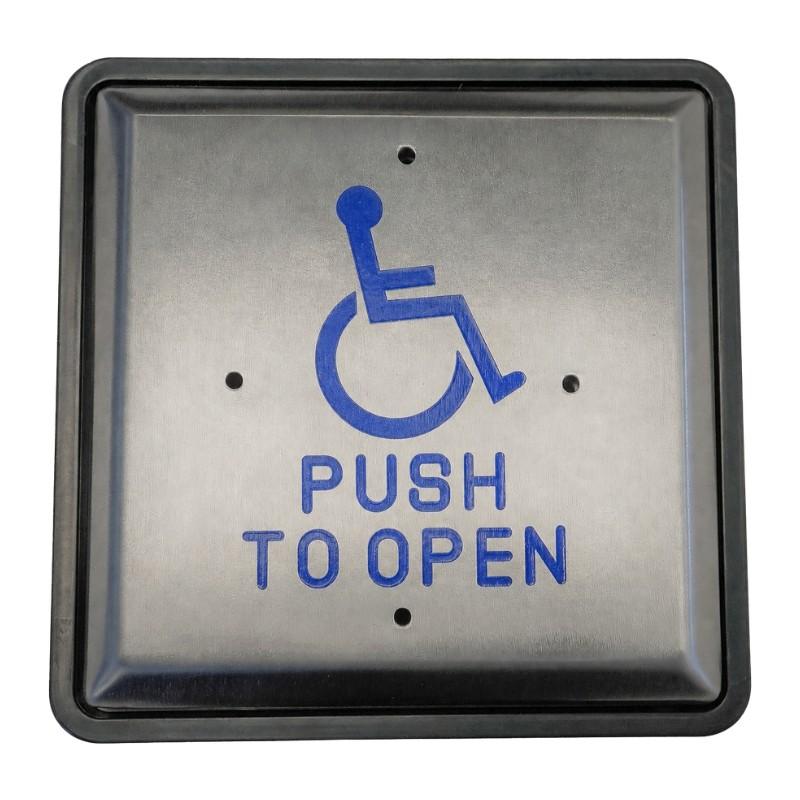 Wireless push to open button with black surround.