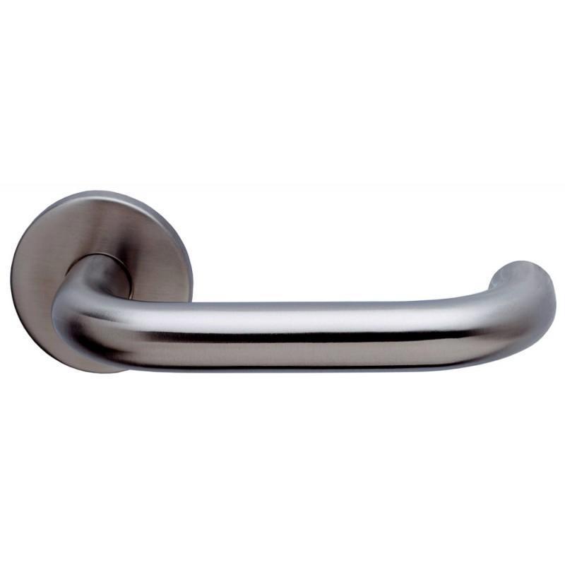 ARRONE 19mm dia. Satin Stainless Steel Safety Lever on Sprung Round Rose ARRONE 19mm dia. Satin Stainless Steel Safety Lever on Sprung Round Rose