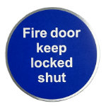 Fire door keep locked shut blue circle sign