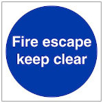Fire escape keep clear blue circle sign