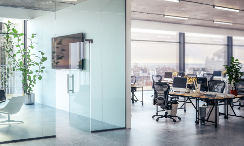 Glass doors in office conference room