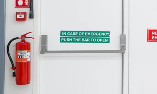 Panic bolt on fire exit door