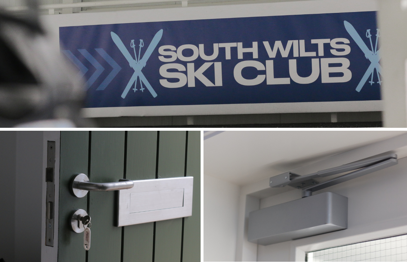 Ski centre, door hardware on door