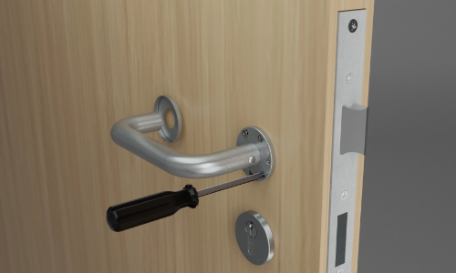 Wood screws and bolt fixings from door