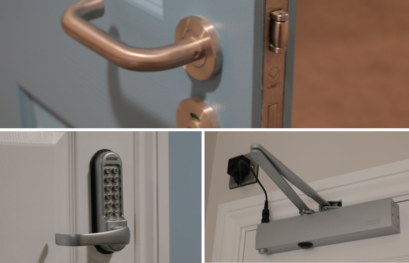 Various ironmongery on doors