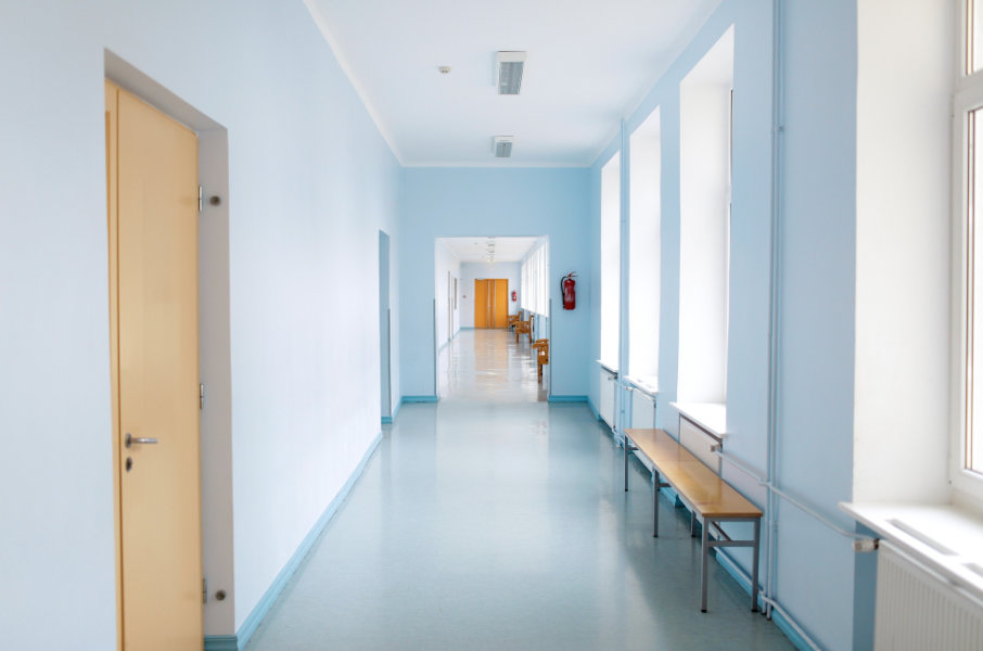 Corridor with timver door and door handle