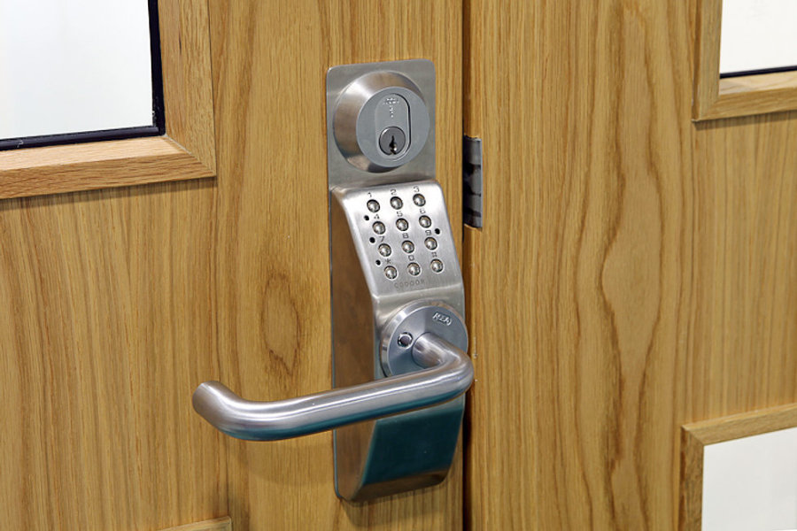 Digital coded door handle on door
