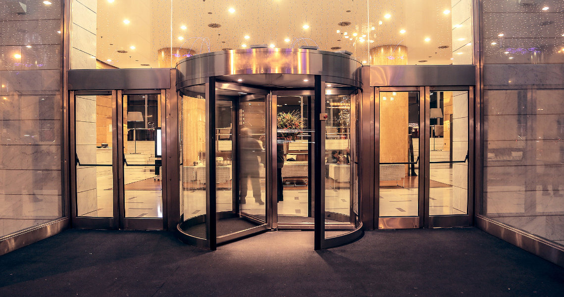 Revolving doors into a foyer