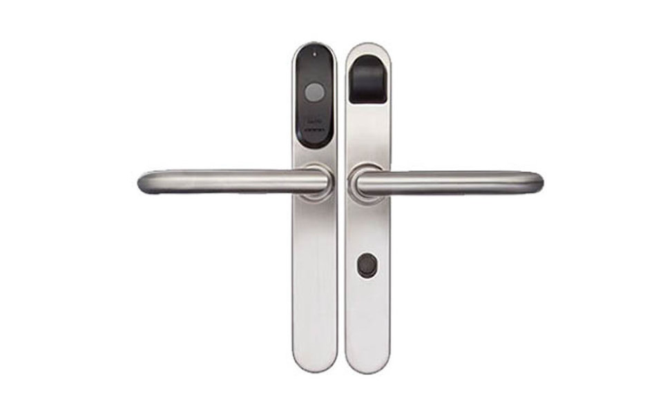 Silver access control door handle