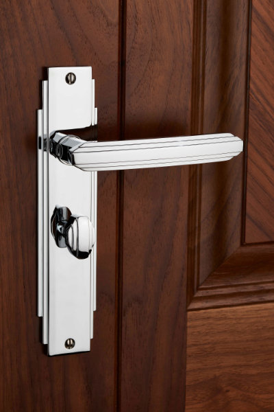 Art Deco silver door handle with turn